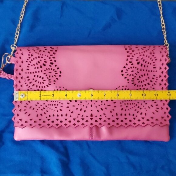 Yoki pink laser cut soft faux leather crossbody bag wristlet clutch - Picture 10 of 16